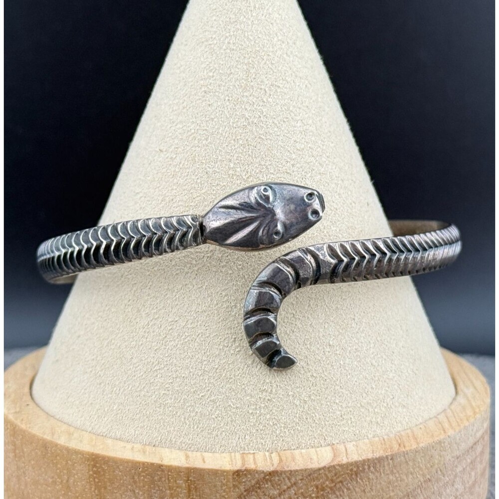 Signed VTG Mexico Sterling Silver Wrap Around Snake Cuff Bracelet Adjustable